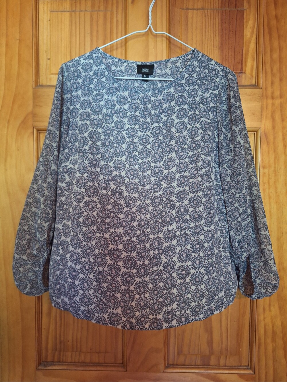 Mossimo Navy Floral Print Blouse - Long Sleeve Women's Top Medium
